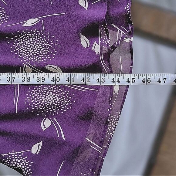Vtg Y2K plum silk chiffon floral print sleeveless midi dress - Picture 10 of 14